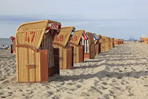 Deserted Sandy Beach Germany Drucke: Empty, locked beach chairs on the beach