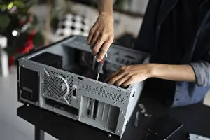 Hardware Installation Drucke: IT Engineer installing Hardware Equipment Development Facility Engineer Maintenance computer Motherboard Electronic