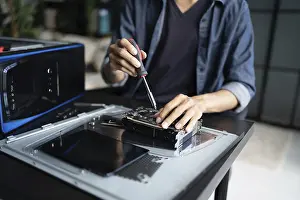 Electronic Repair Shop Drucke: IT Engineer installing Hardware Equipment Development Facility Engineer Maintenance computer Motherboard Electronic