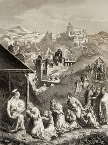 Historic Religious Artwork Drucke: The epiphany of Jesus, Arrival of the Magi
