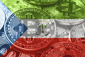 Drucke von Gleichschrittig Guinea bitcoin Flagge, nationale Flagge Kryptowährungskonzept schwarzer Hintergrund Äquatorialguinea Drucke: Gleichschritt Guinea bitcoin flagge