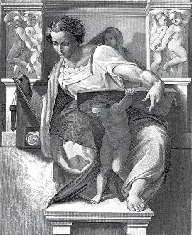 Historical Mural Painting Drucke: Etching shows a depiction of the Prophet Daniel