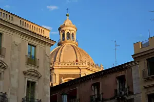 Drucke von Abendlicht, Dom, Kathedrale, Catania, Altstadt, Barocke Altstadt, Ostküste, Sizilien, Italien Catania Drucke: Abendlicht, Kuppel, Kathedrale.