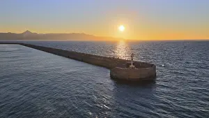 Evening Sky Greece Drucke: Evening light, sunset, harbour light