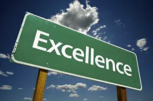 Conceptual Education Image Drucke: Excellence road sign with dramatic clouds and sky