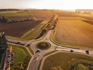 Southern Germany Aerial View Drucke: Extensive landscape with roundabout and fields