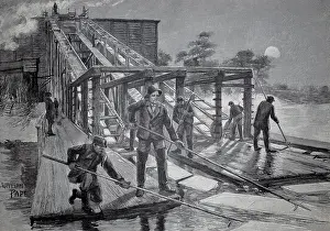 Nighttime River Scene Drucke: Extraction of ice for cooling, transportation of the ice sheets into storage using the paternoster work