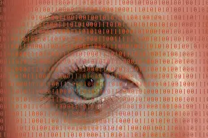 Data Protection Drucke: Eye with binary numbers, symbolic image for digitalisation