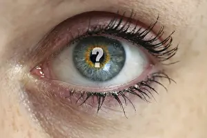 Single Person Symbolic Image Drucke: Eye with question mark in the pupil concept