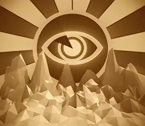 Modern Building Style Drucke: Eye in sun burst rays with low poly surface