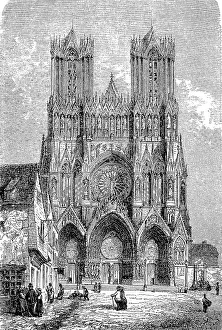 Uninhabited Outdoor Shots Drucke: Facade of the cathedral of Reims