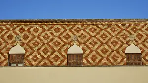 Rhodes Town Harbour Area Drucke: Detail of a facade with decorative brick pattern and wooden windows