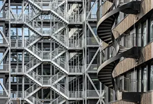Spiral Staircase Architecture Drucke: Facade with staircases, architecture