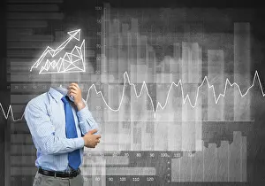 Pensive Business Professional Drucke: Faceless pensive businessman with graph instead of head