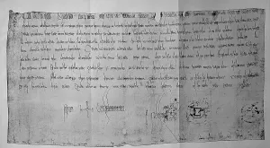 Vintage Styled Drawing Drucke: Facsimile of a document by Charlemagne dated 13 March 779