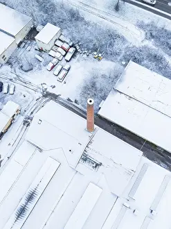 Black Forest Snow Scene Drucke: Factory district with striking chimney