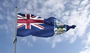 Falklandinseln Drucke: Falkland-Inseln-Flagge - realistische wogende Stoffflagge.