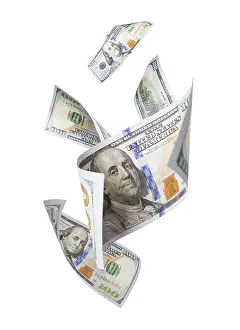 Prosperity Concept Image Drucke: Falling or floating one hundred dollar bills