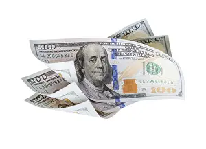 American Currency Drucke: Falling or floating one hundred dollar bills