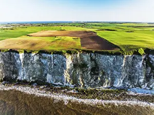 Northern Europe Scenic Views Drucke: Farm and Fields over Bempton Cliffs from a drone