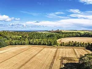 Historic British Castles From Above Drucke: Farms and Fields over Ayton Castle from a drone