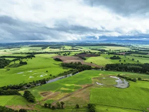 Drone Photography England Drucke: Farms and Fields over River Eden and River Eamont from a drone