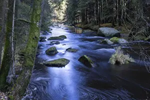 Austrian Nature Landscapes Drucke: A fast-flowing river flows through dense