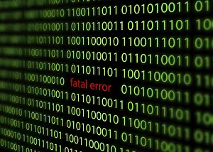 Dark Black Background Image Drucke: Fatal error red color inscription among digital code on a black background