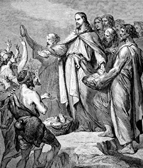 New Testament Bible Illustration Drucke: The Feeding of Four Thousand, Chapter 15