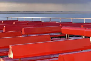 Norddeich Lower Saxony Germany Drucke: Ferry, outer deck with red benches