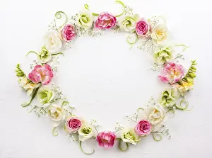 White Background Flowers Drucke: Festive flower composition on the white background with copy space
