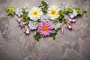Overhead View Of Flowers Drucke: Festive flower composition.Overhead view