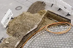 Deserted Construction Area Germany Drucke: Fibre optic cable, cable trench