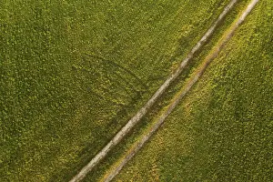 Upper Austria Drone Photography Drucke: Field path through mowed meadow
