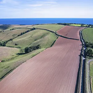 Top Down View Of Fields Drucke: Fields and farmlands from a drone