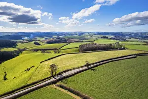 Drone Photography UK Countryside Drucke: Fields and Farmlands in spring from a drone