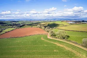 British Countryside Aerial Shot Drucke: Fields and Farmlands in spring from a drone