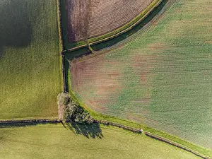 Aerial View Of Devon Drucke: Top Down over Fields and Farms from a drone