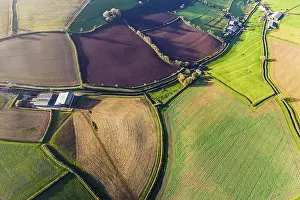Farmland From Above Drucke: Top Down over Fields and Farms from a drone