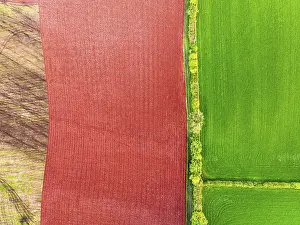 Top Down View England Drucke: Top Down over Fields and farms from a drone
