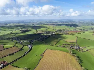 Top Down View Of Fields Drucke: Fields and Farms from a drone, Devon