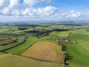 British Countryside Aerial Shot Drucke: Fields and Farms from a drone, Devon