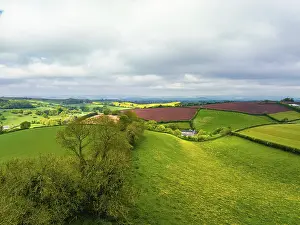 Agricultural Landscape In Europe Drucke: Fields and Farms from a drone, Devon