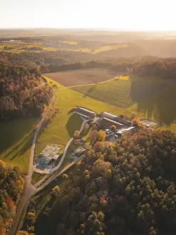 Evening Sunlight In The Black Forest Drucke: Fields and forests in sunset light during autumn