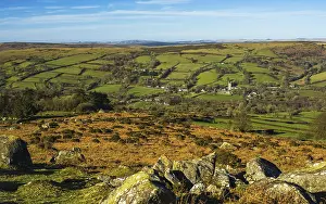 Devon England Landscape Drucke: Fields and meadows in Haytor Rocks