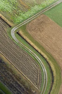 Agricultural Landscape From Above Drucke: Fields and road, aerial view