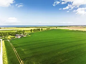 European Landscape Photo Drucke: Fields and Windmill from a drone