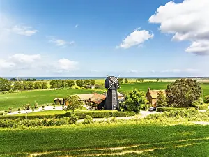 European Landscape Photo Drucke: Fields and Windmill from a drone