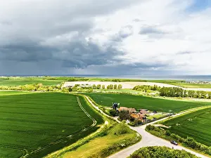 British Countryside Scenes Drucke: Fields and Windmill from a drone