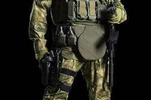 Special Forces Soldier Drucke: Fighter of a special unit is in full combat gear